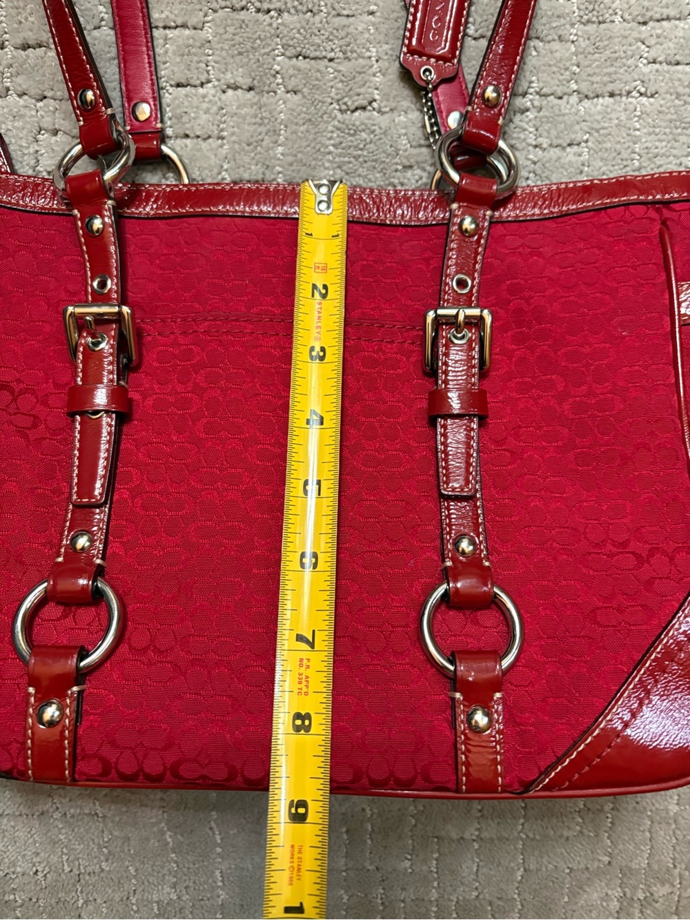 Coach Gallery Y2K Rare Cherry Red Signature Little “c” Monogram Medium Tote Bag - Picture 12 of 12